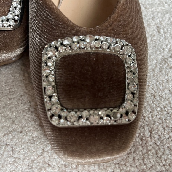 Velvet Brown Rhinestone Buckle Mule Slip-Ons - Picture 3 of 4